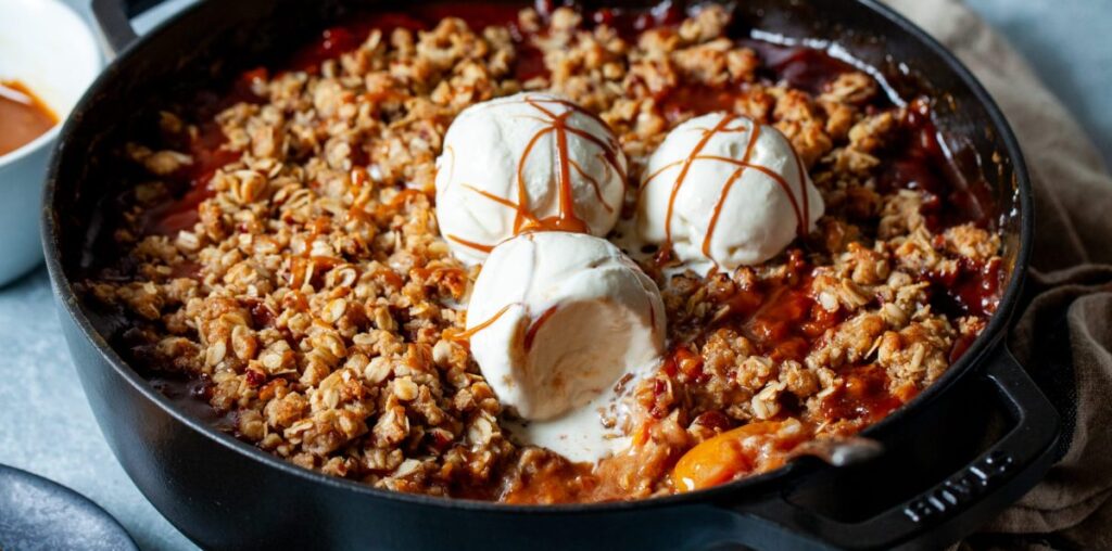 salted caramel peach crisp