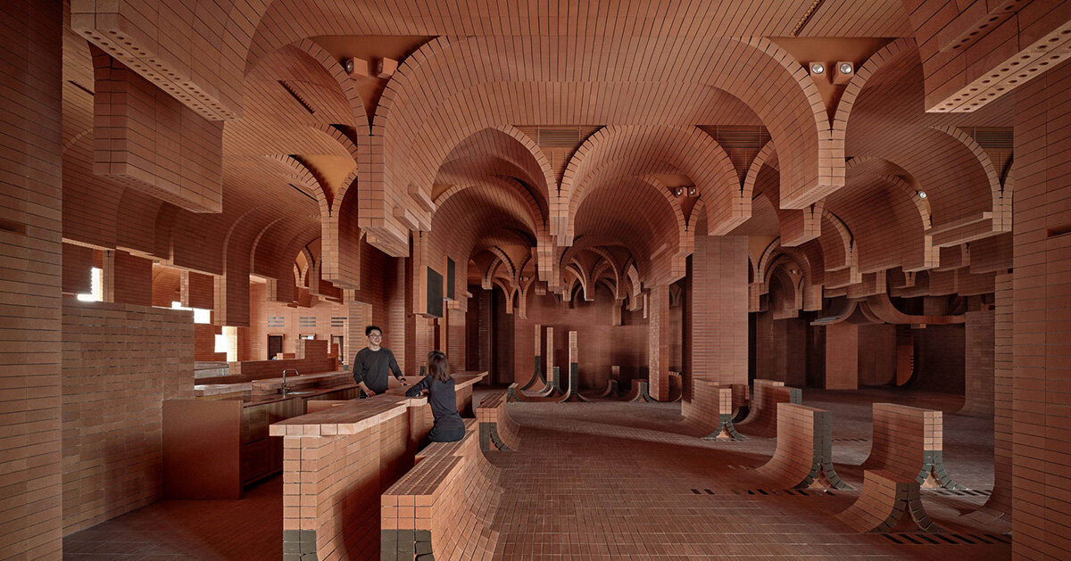 sea of undulating bricks floods chinese cinema café interiors by one plus partnership