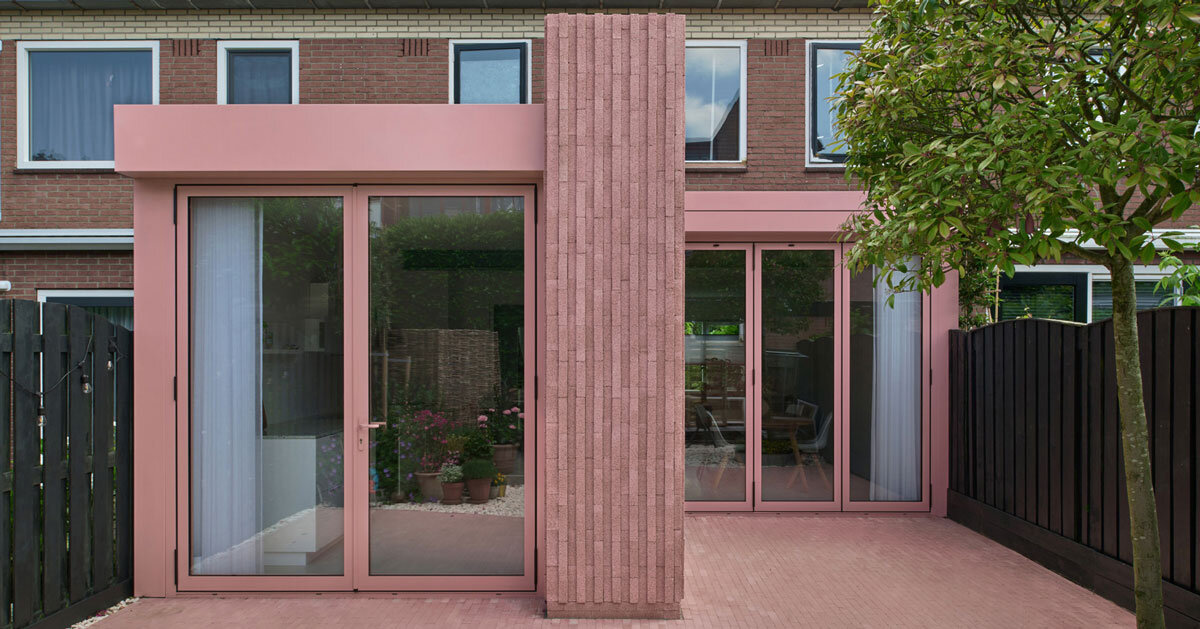 vertical pink concrete bricks wrap atlas architects’ rosa home in the netherlands