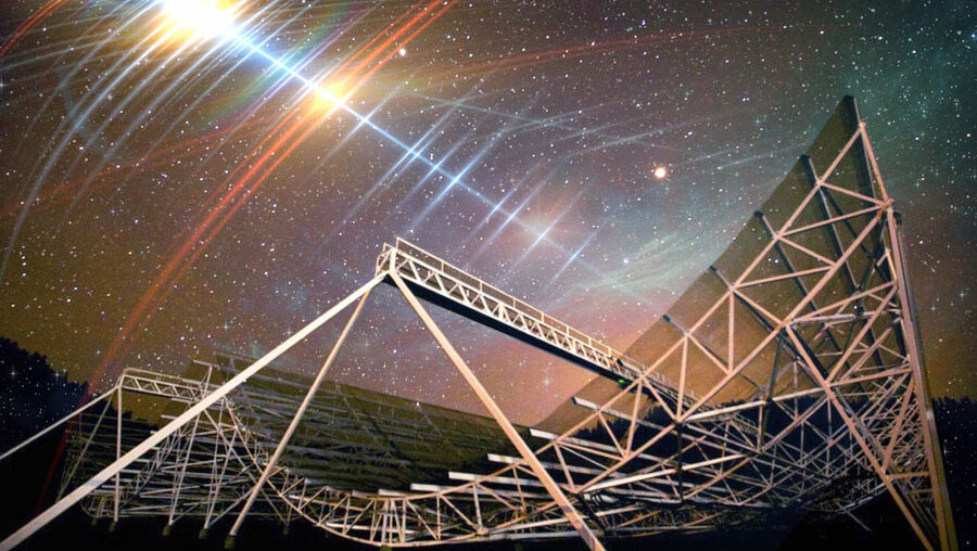 A Radio Burst from a Giant "Dead" Galaxy