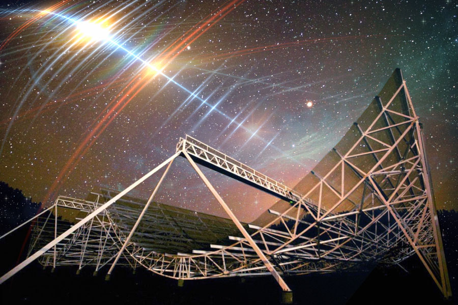 A Radio Burst from a Giant “Dead” Galaxy