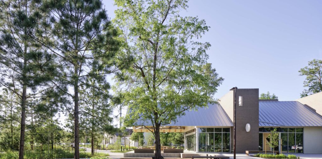 A new pavilion by Schaum Architects touches down in Nelson Byrd Woltz’s Memorial Park in Houston