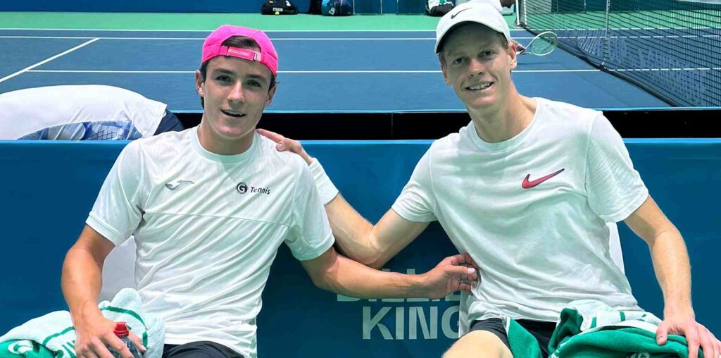 Andres Santamarta practised with Jannik Sinner at the 2024 Davis Cup Final 8 in Malaga.