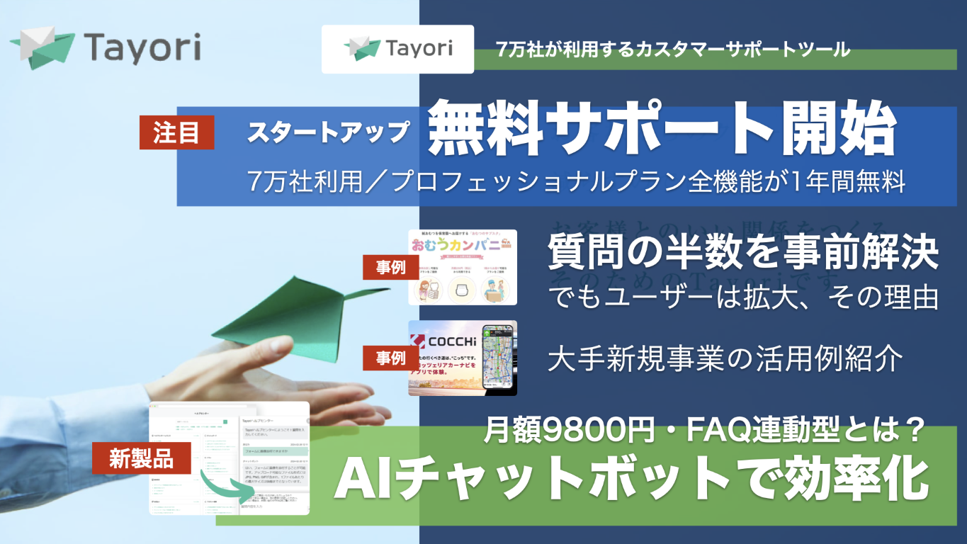 AIがスタートアップの顧客対応を効率化「Tayori」7万社導入のカスタマーサポートツール – BRIDGE（ブリッジ）テクノロジー＆スタートアップ情報