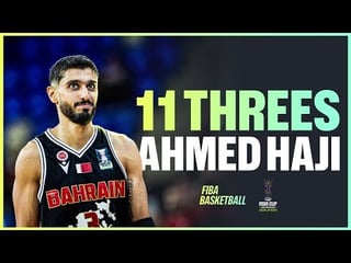 Bahrain’s Ahmed Haji makes 11 three-pointers in a row against Syria, breaking a FIBA record.