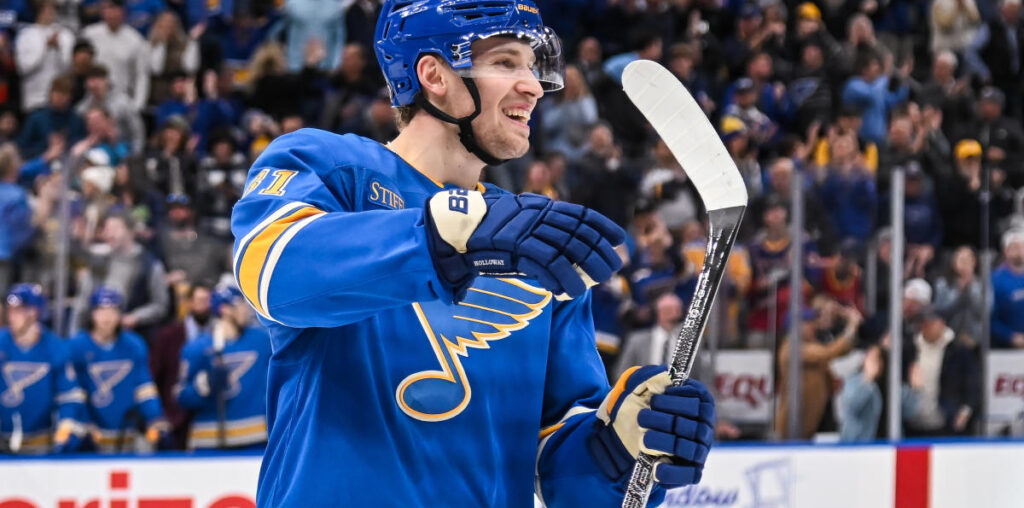 Blues' Dylan Holloway out of hospital, feeling 'way better' after taking puck to neck