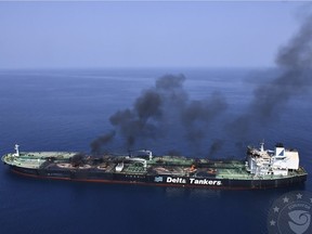 Oil tanker on fire