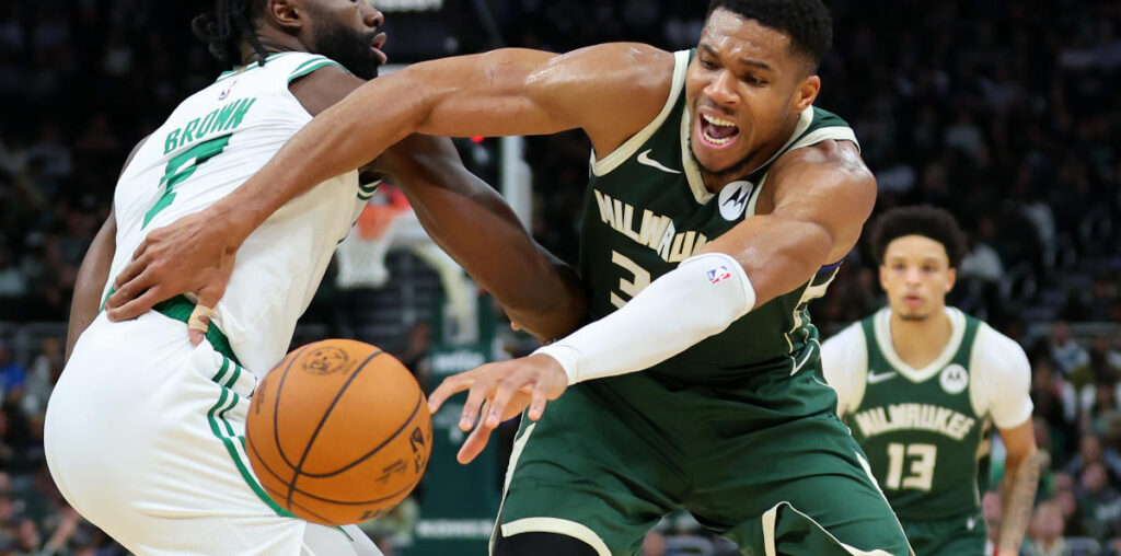 Celtics' Jaylen Brown calls Giannis Antetokounmpo 'a child' after offensive foul and fake handshake