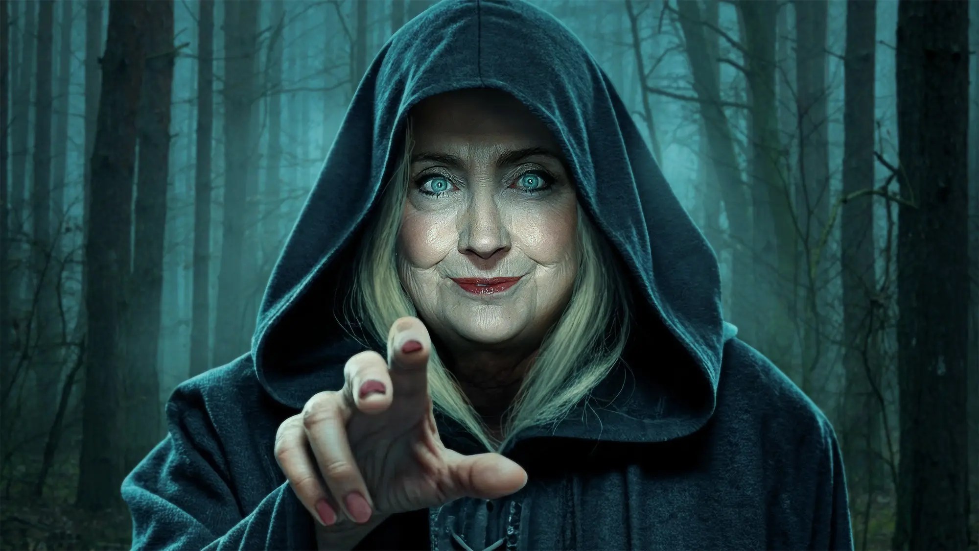 Cloaked Hillary Clinton Beckons Harris To Follow Her Into Woods