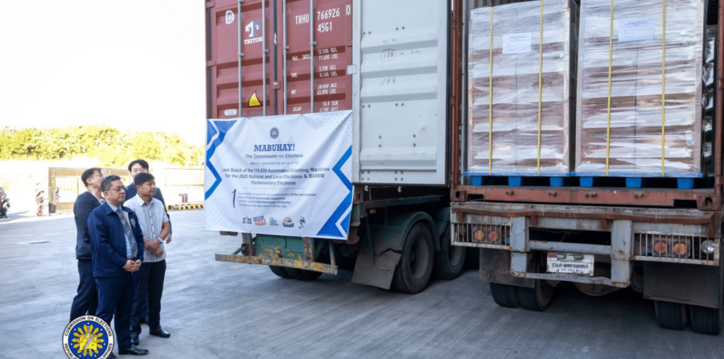 The arrival of the last batch of the automated counting machines (ACMs) for the 2025 polls on Wednesday, November 27, at the Comelec warehouse in Biñan, Laguna.