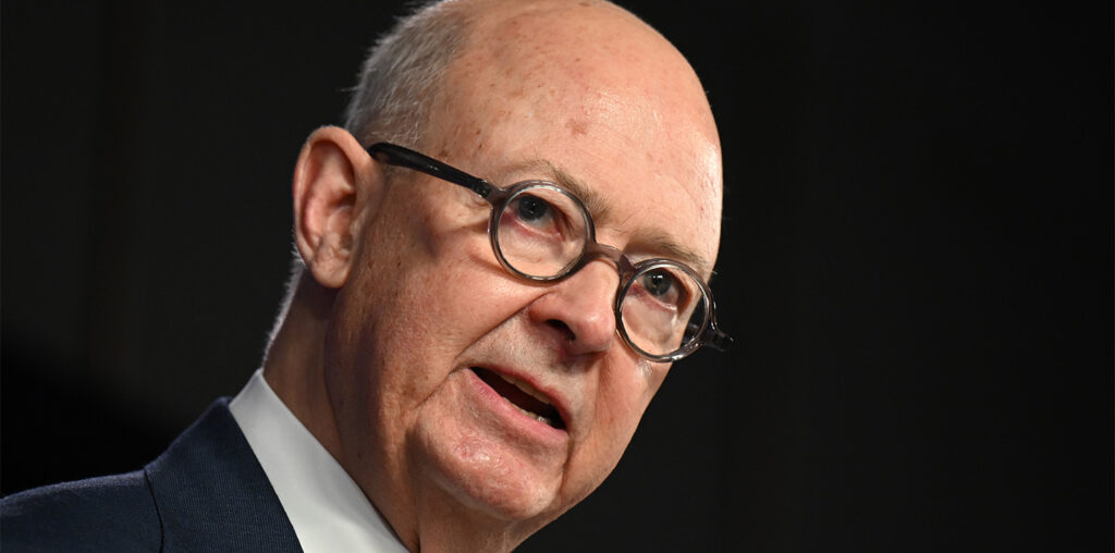 ABC chair Kim Williams addresses the National Press Club (Image: AAP/Lukas Coch)