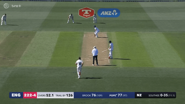 Glenn Phillips makes unbelievable catch to end the 151-run Brook-Pope (77) partnership.