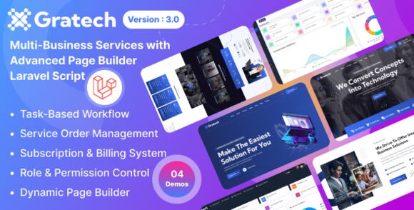 Gratech v3.0 – Multi-Business Services with Advanced Page Builder & Workflow Tools Script