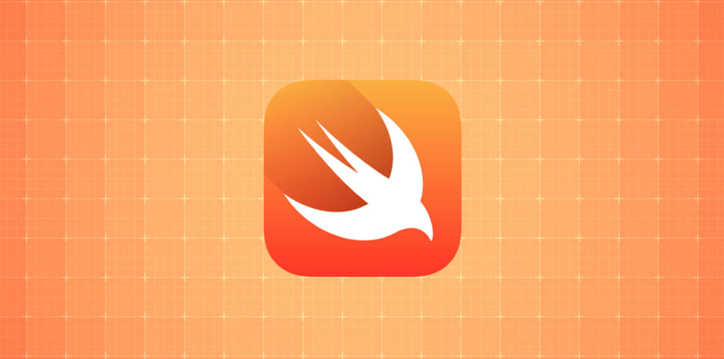 The Swift logo on an orange, dot-matrix background.