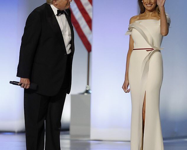 She's set to return to the White House in January - and Melania Trump will no doubt bring a lavish wardrobe filled with clothes that didn't previously fit the mould of First Lady (pictured: Donald and Melania Trump at the Inauguration Freedom Ball in Washington in January, 2017)