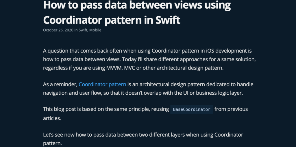 How to pass data between views using Coordinator pattern in Swift