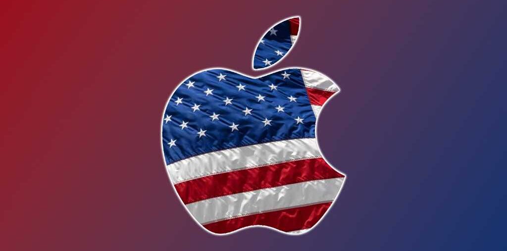 Apple logo graphic with American flag