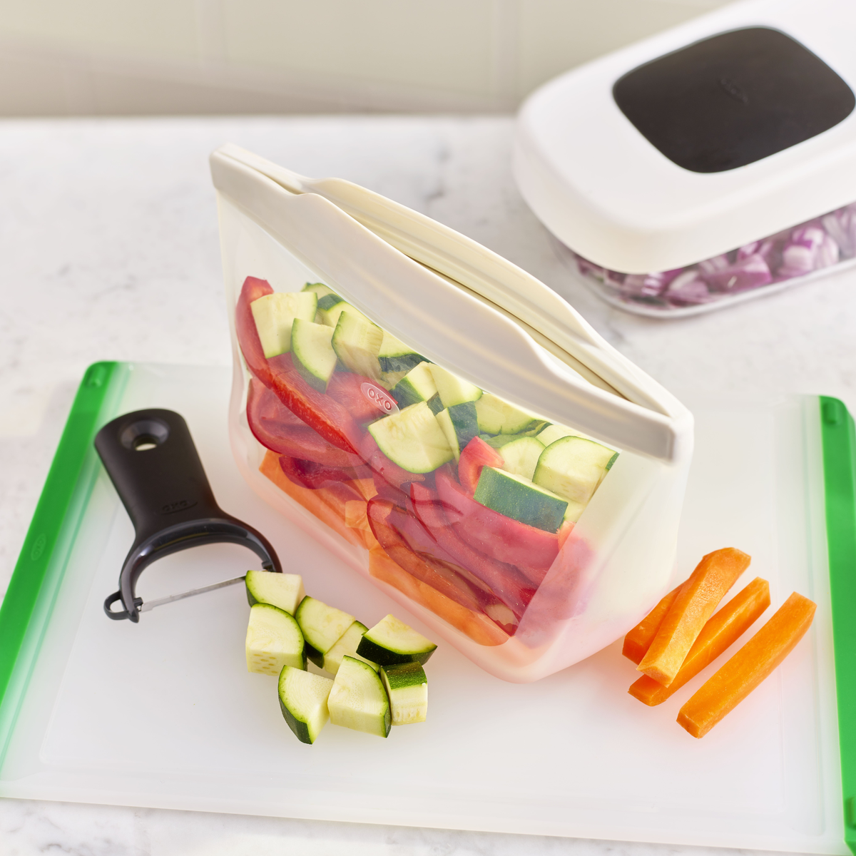 I tried the OXO Reusable Silicone Bags and they saved me so much time when food prepping