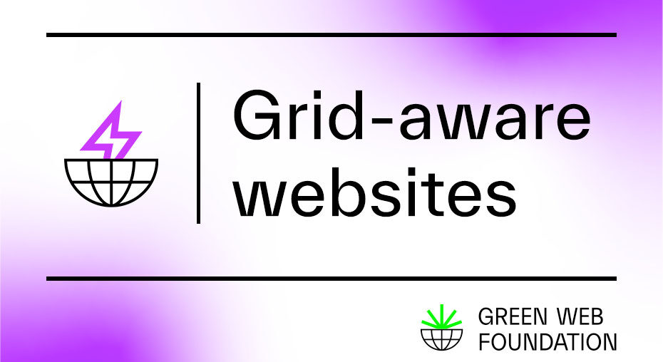 Purple to white gradient background with words Grid-aware websites and Green Web Foundation logo in bottom left