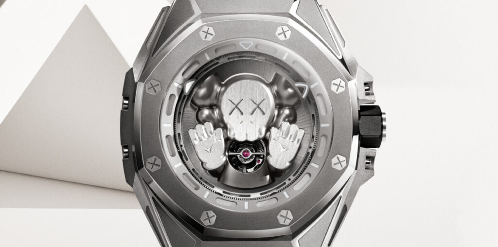 KAWS adds miniature companion at the heart of audemars piguet’s royal oak titanium watch