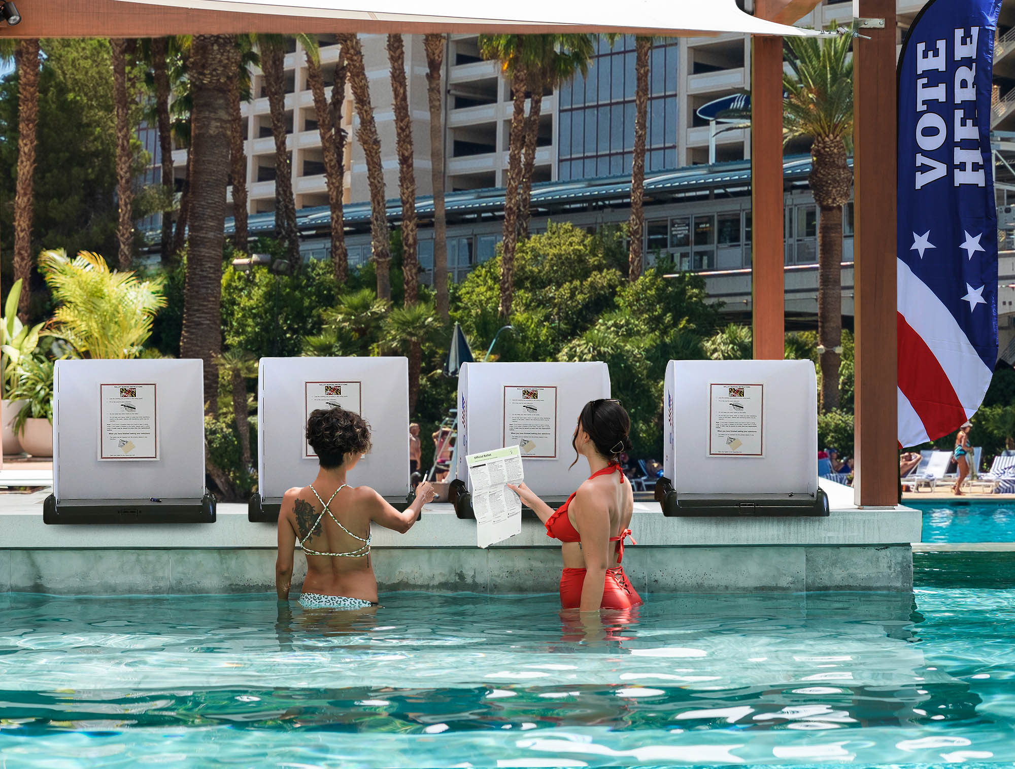 Las Vegas Unveils New Swim-Up Voting Booths