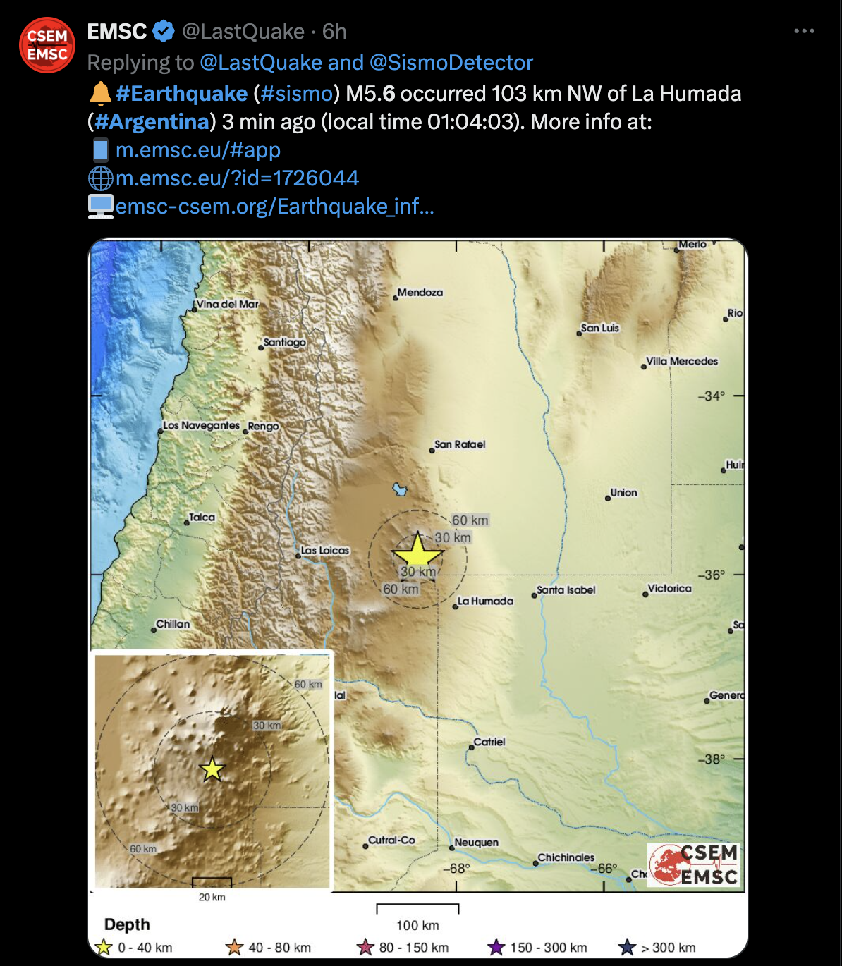 Magnitude 5.6 earthquake strikes Argentina’s Mendoza region, EMSC says