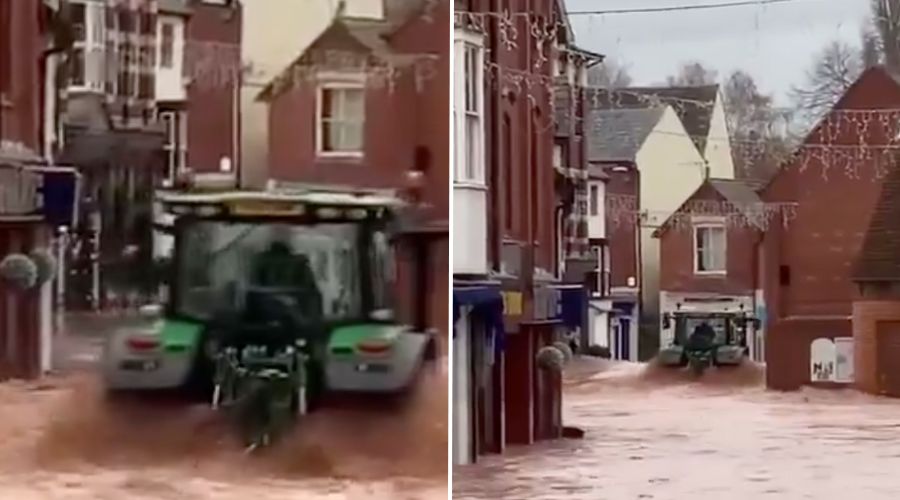 Man arrested following incident with tractor driving through flooded high street – Farmers Guide