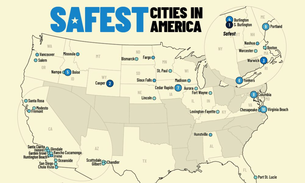 Mapped: America’s Safest Cities in 2024