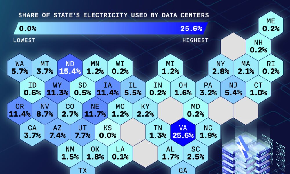 Mapped: Data Center Electricity Consumption By State