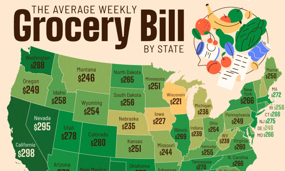 Mapped: How Much Americans Spend on Groceries in Each State