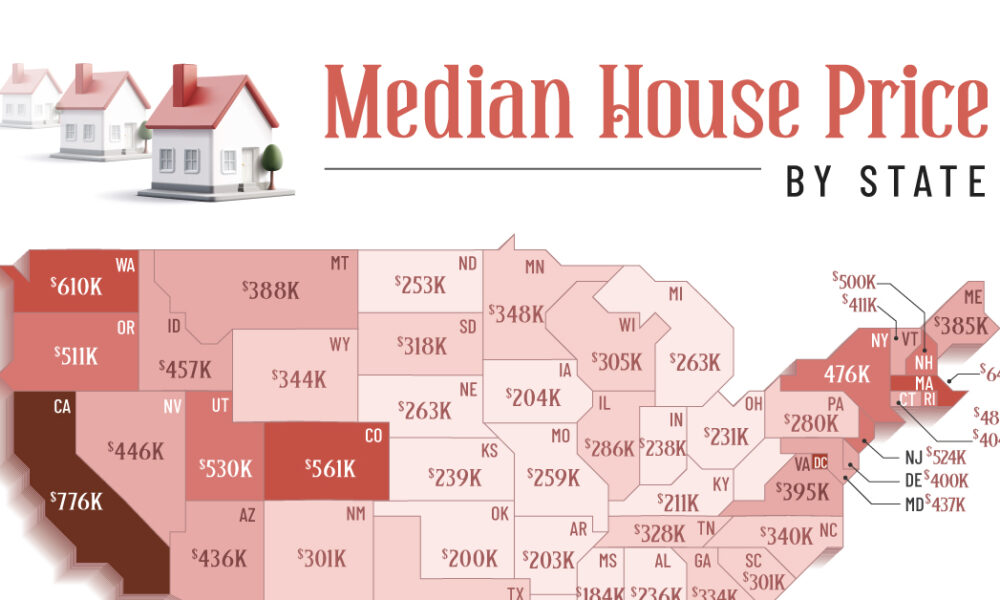 Mapped: Median Home Sale Price by U.S. State