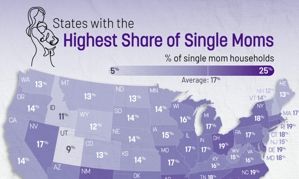 Mapped: The Share of Single Mom Households in Each U.S. State