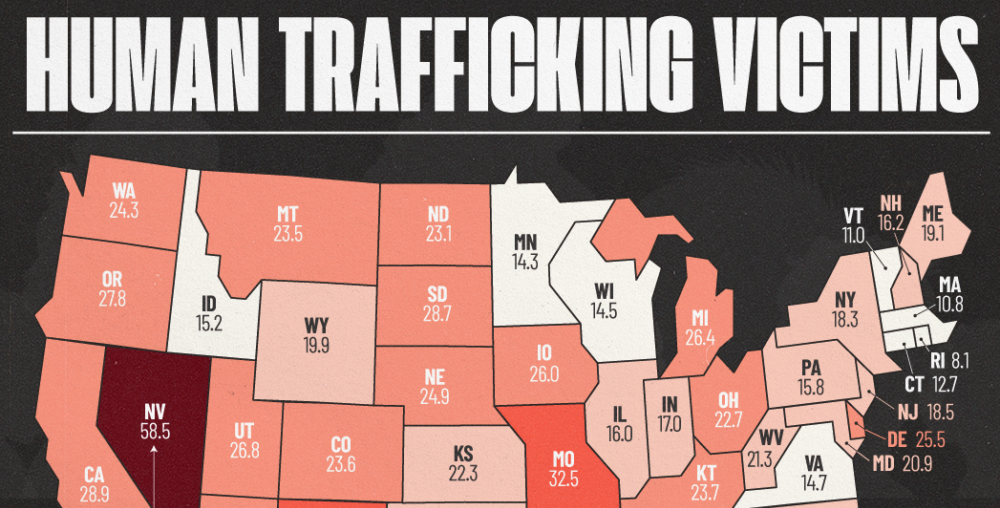 Mapped: U.S. States With the Most Human Trafficking Victims