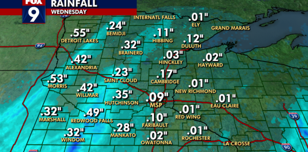 Minnesota weather: Rain totals from Wednesday