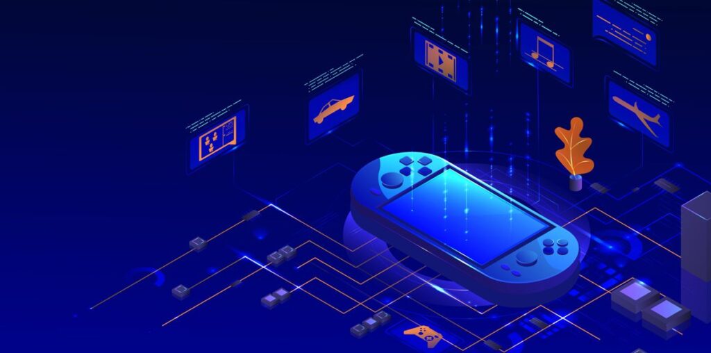 vector isometric illustration of a handheld gaming console