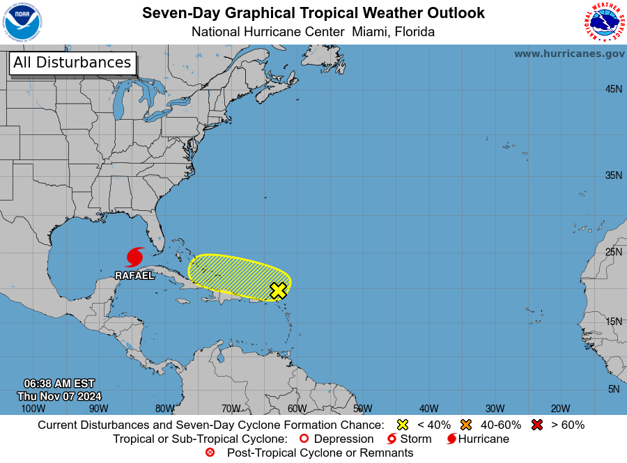 National Hurricane Center tracking Hurricane Rafael, disturbance in Caribbean