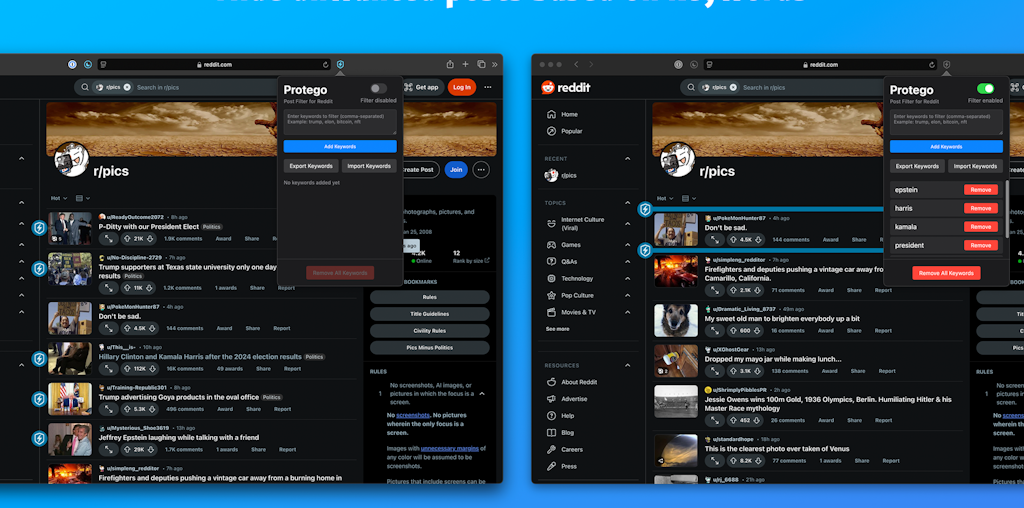 Protego for Reddit - Safari extension to filter reddit posts on mac | Product Hunt