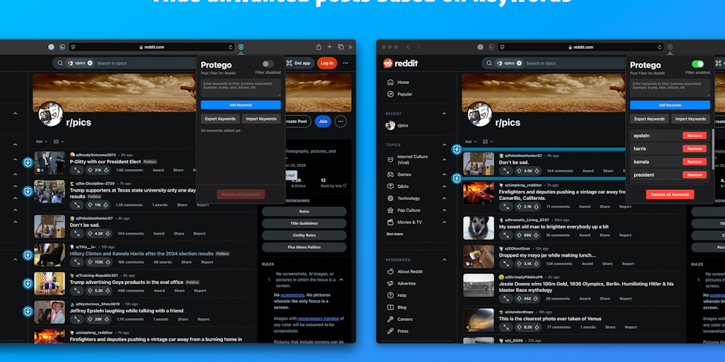Protego for Reddit – Safari extension to filter reddit posts on mac | Product Hunt