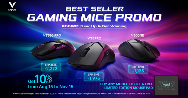 RAPOO Gaming Mice Promo: 10% Off + Exclusive Mouse Pad for Limited Time!