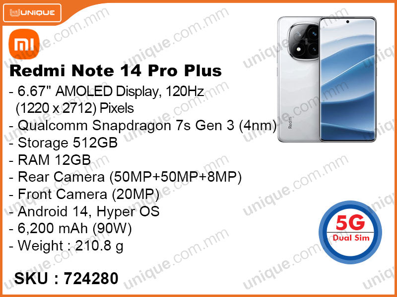 Redmi Note 14 Pro Plus 5G 12GB, 512GB (Without Warranty)