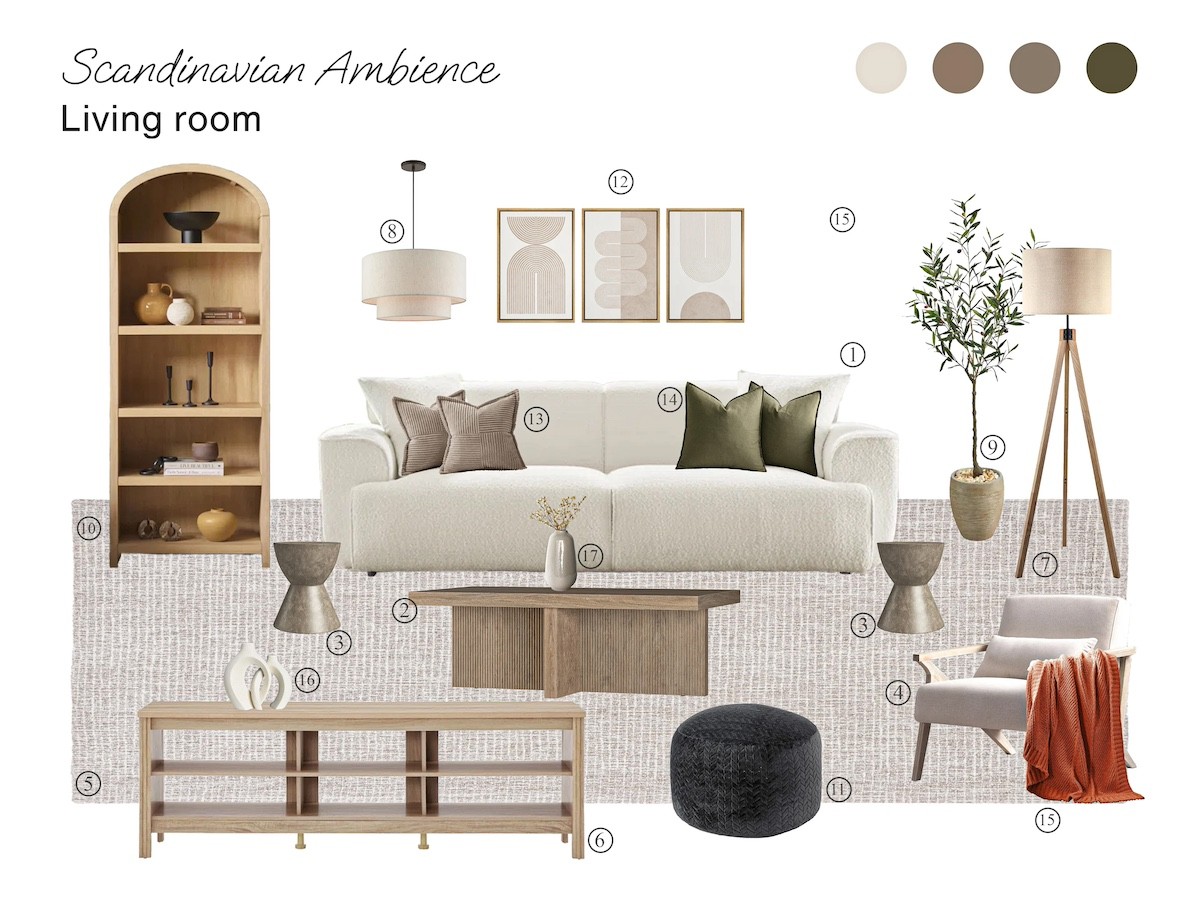 Scandinavian Ambience – Living Room Board with Shopping List