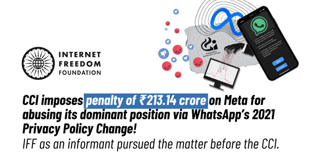 Statement: CCI imposes landmark penalty of ₹213.14 crore on Meta for exploiting its dominant position through WhatsApp’s 2021 Privacy Policy