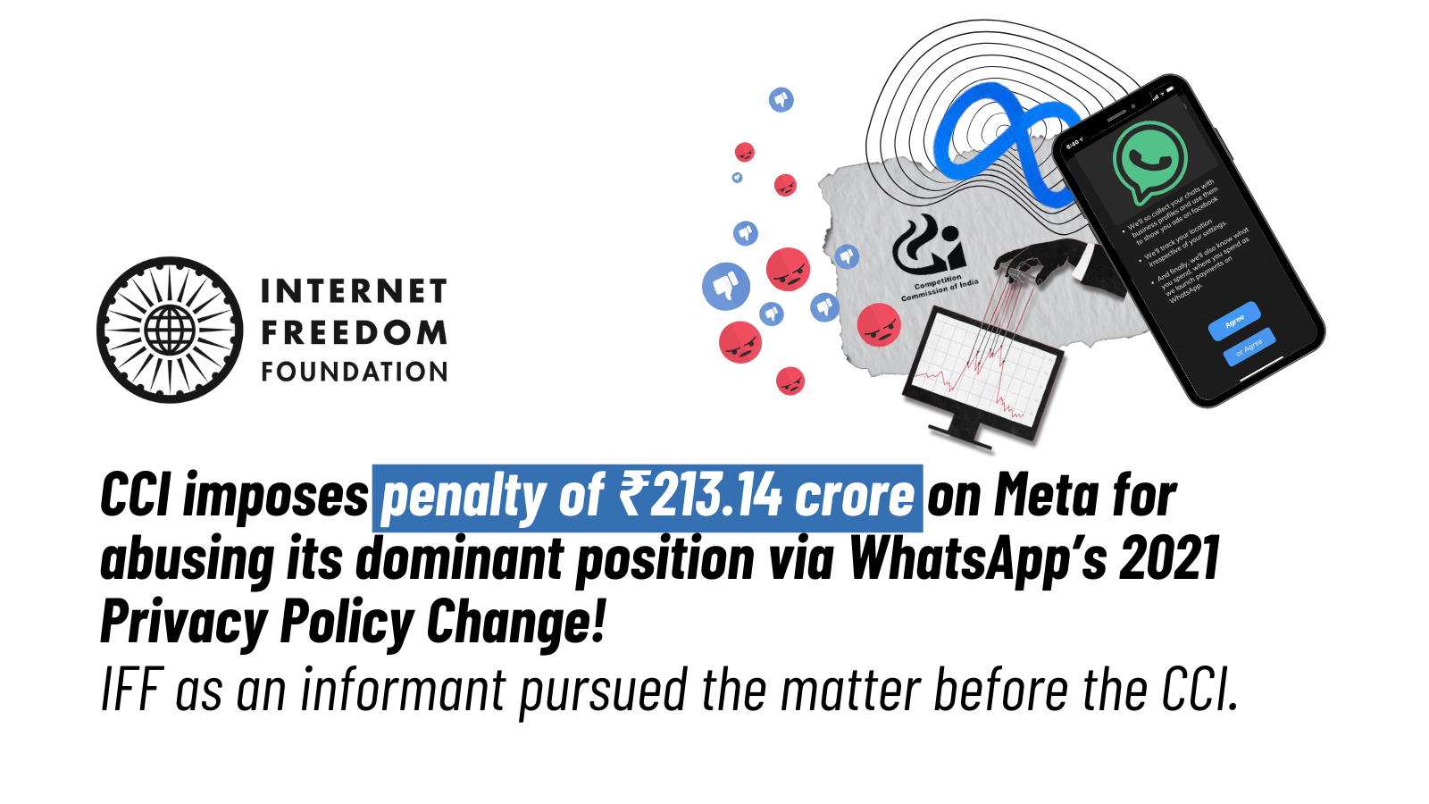 Statement: CCI imposes landmark penalty of ₹213.14 crore on Meta for exploiting its dominant position through WhatsApp’s 2021 Privacy Policy