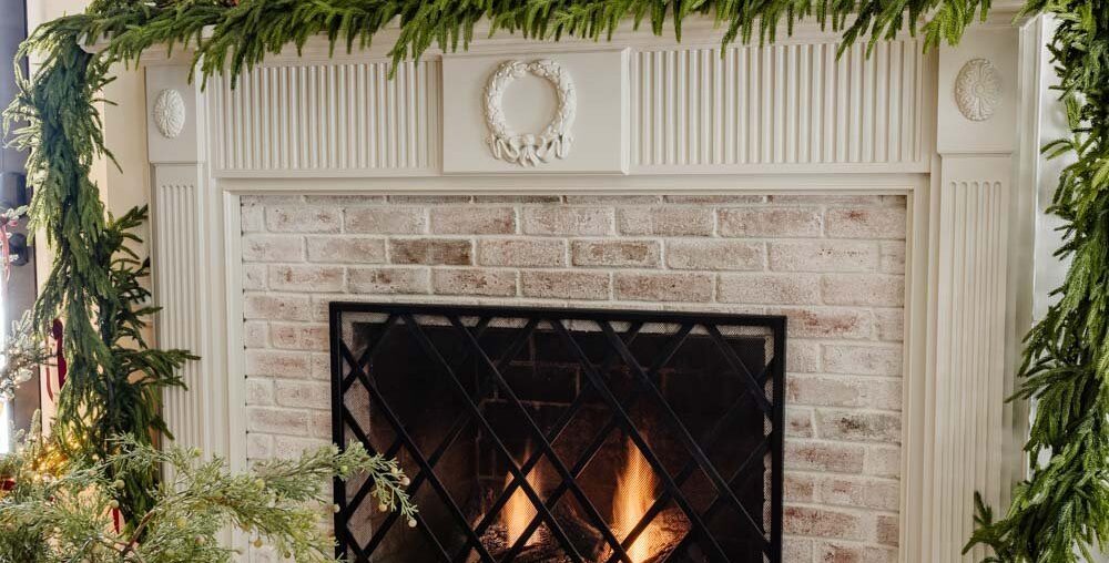 fireplace decorated for Christmas