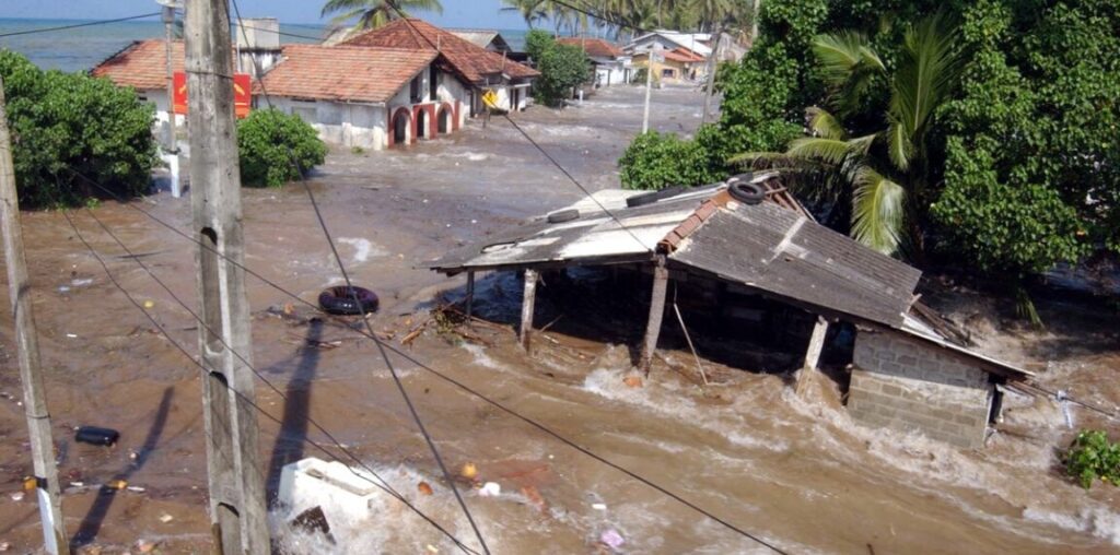 The 2004 tsunami flooded sea-front houses, destroying everyone in its path in Maddampegama, Sri Lanka.