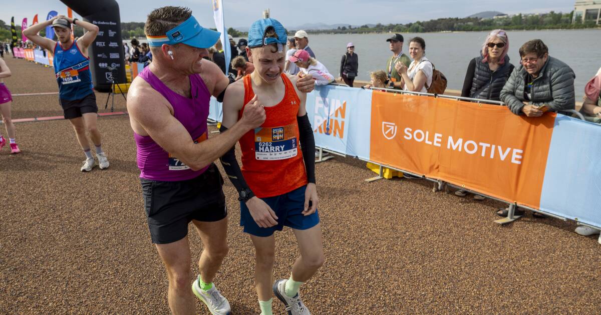 Tears of joy as young Harry Irvine celebrates marathon triumph