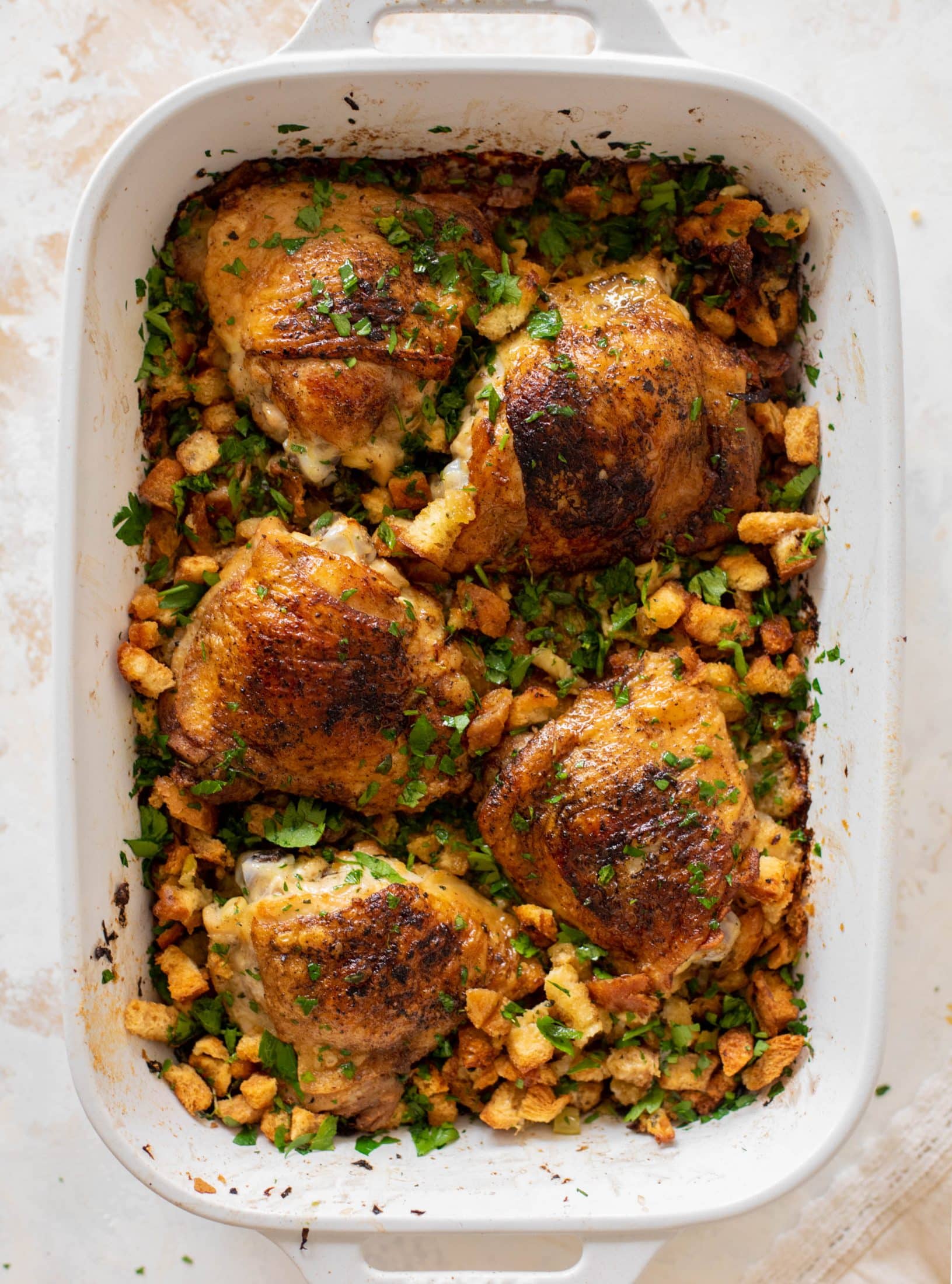 Thanksgiving Chicken and Stuffing Bake with Easy Gravy.