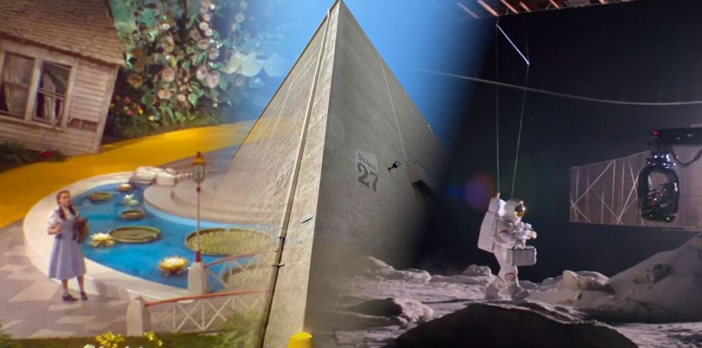 From Munchkinland to the moon: The path between &quot;The Wizard of Oz&quot; and the Apollo moon landings may not be paved in gold bricks, but involves a large beige concrete soundstage and eight decades of Hollywood history.