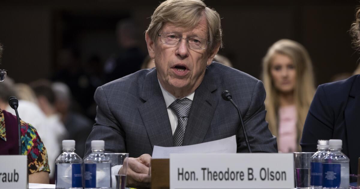 Theodore B. Olson, conservative attorney who helped win gay marriage in California, dies at 84