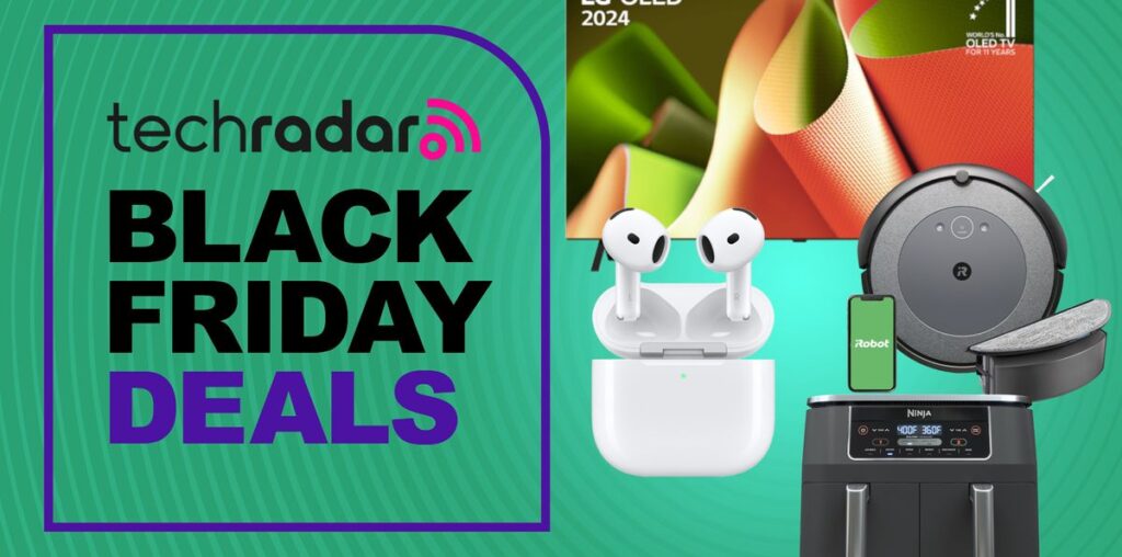 products on a green TechRadar Black Friday deals background